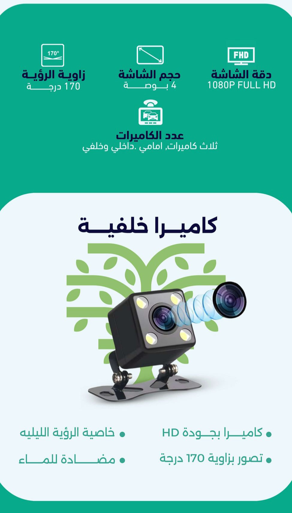 كاميرا السيارة الذكية ثلاثية العدسات 🚘